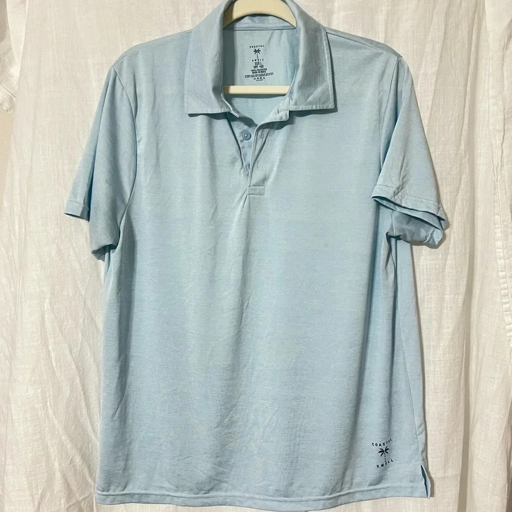 Men’s Coastal Swell UPF+50 Sun Protection Polo Shirt Beach Wear Fun in t…